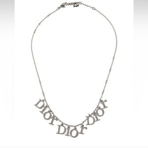 Crystal Dior crystal logo charm station necklace